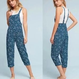 Anthropologie Maeve Tidal Pools Overalls Jumpsuit Blue Size Med NWOT